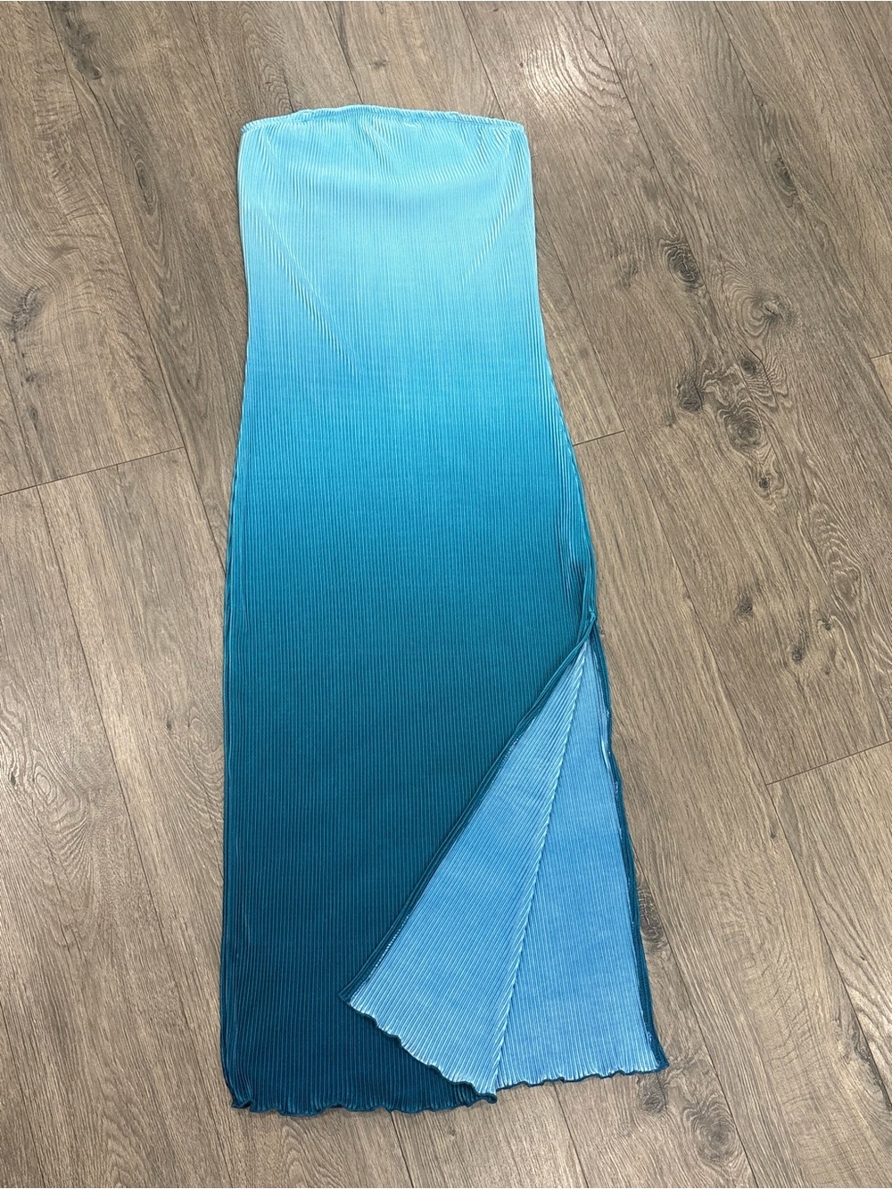 No Boundaries Ombre Blue Tube Maxi Dress with Side Slit